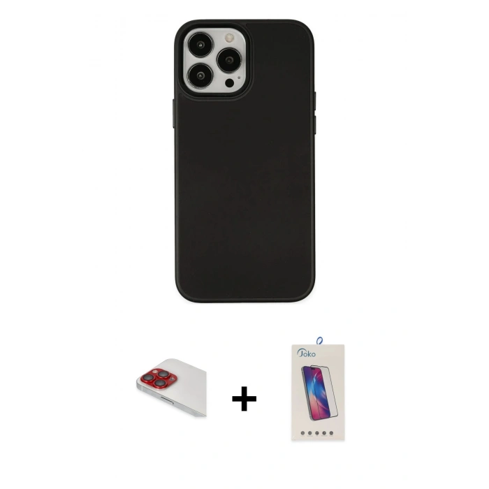 MARSİLYAN™- iPhone 13 Pro Max Kılıf Çekirdek Çizgi - Siyah Joko 5D Cam + Pers Alüminyum Kamera Lens - KI