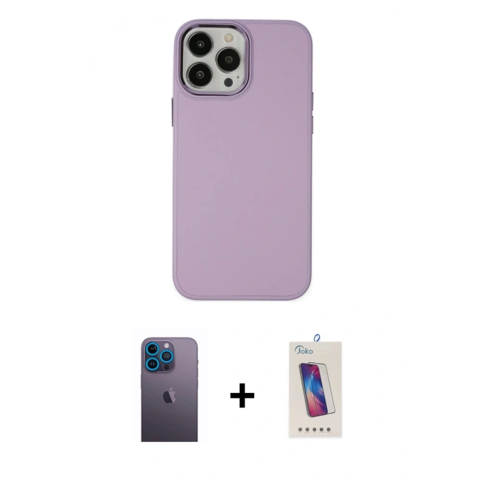 MARSİLYAN™- iPhone 13 Pro Max Kılıf Çekirdek Çizgi - Siyah Joko 5D Cam + Neon Fosforlu Kamera Lens - MI