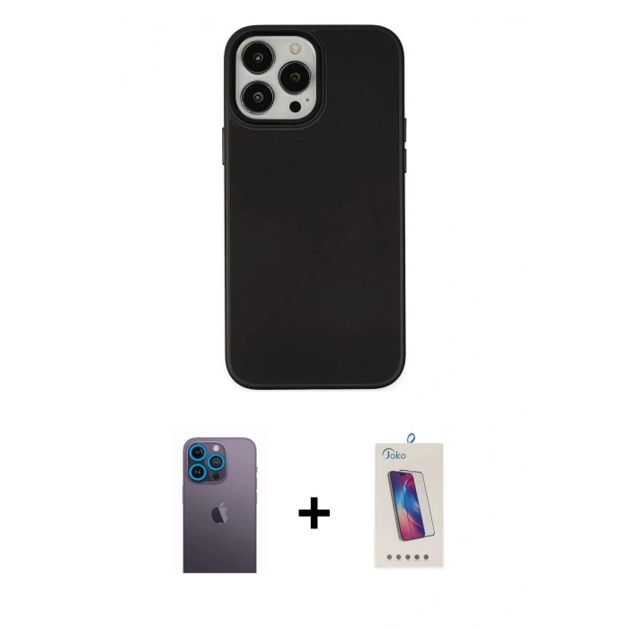 MARSİLYAN™- iPhone 13 Pro Max Kılıf Çekirdek Çizgi - Siyah Joko 5D Cam + Neon Fosforlu Kamera Lens - MI