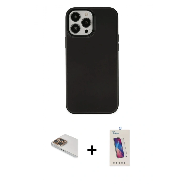 MARSİLYAN™- iPhone 13 Pro Max Kılıf Çekirdek Çizgi - Siyah Joko 5D Cam + Pers Alüminyum Kamera Lens - GD