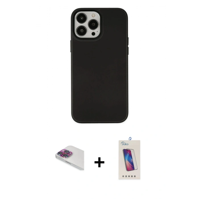 MARSİLYAN™- iPhone 13 Pro Max Kılıf Çekirdek Çizgi - Siyah Joko 5D Cam + Pers Alüminyum Kamera Lens - GI