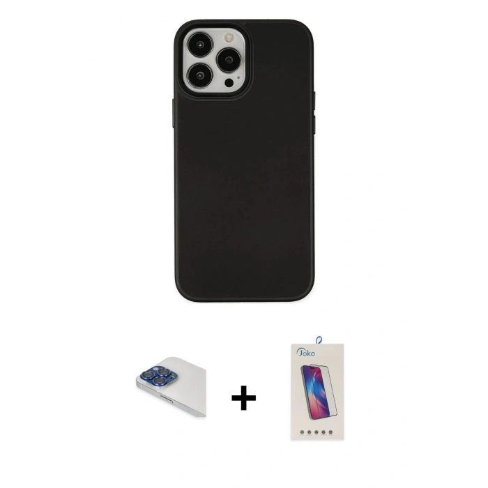 MARSİLYAN™- iPhone 13 Pro Max Kılıf Çekirdek Çizgi - Siyah Joko 5D Cam + Pers Alüminyum Kamera Lens - LT