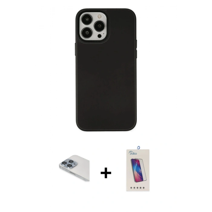 MARSİLYAN™- iPhone 13 Pro Max Kılıf Çekirdek Çizgi - Siyah Joko 5D Cam + Pers Alüminyum Kamera Lens - SABE