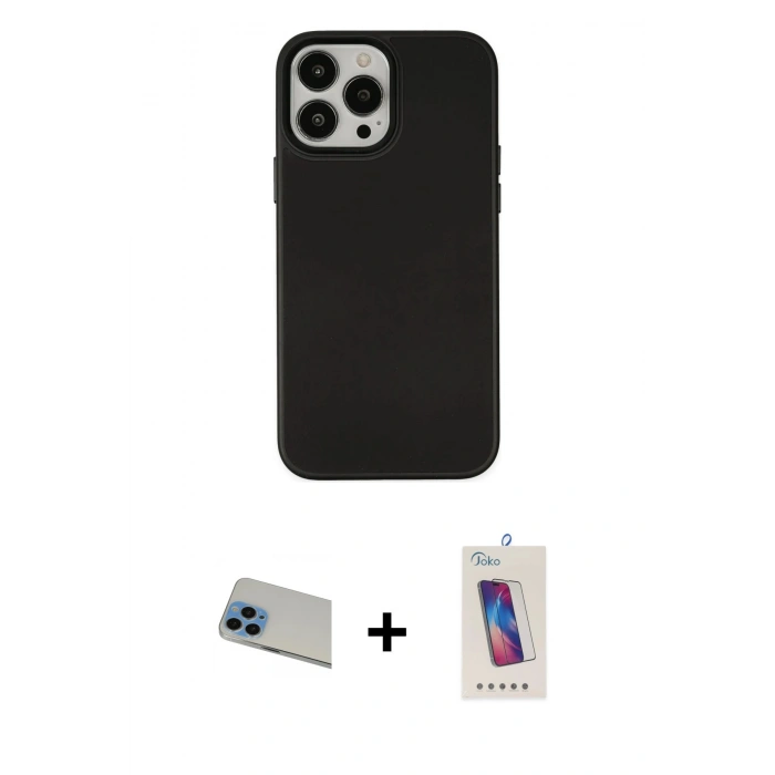 MARSİLYAN™- iPhone 13 Pro Max Kılıf Çekirdek Çizgi - Siyah Joko 5D Cam + Rainbow Kamera Lens Koruma Cam - MI
