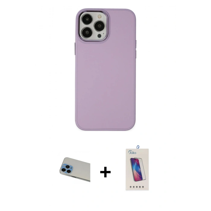 MARSİLYAN™- iPhone 13 Pro Max Kılıf Çekirdek Çizgi - Siyah Joko 5D Cam + Rainbow Kamera Lens Koruma Cam - MI