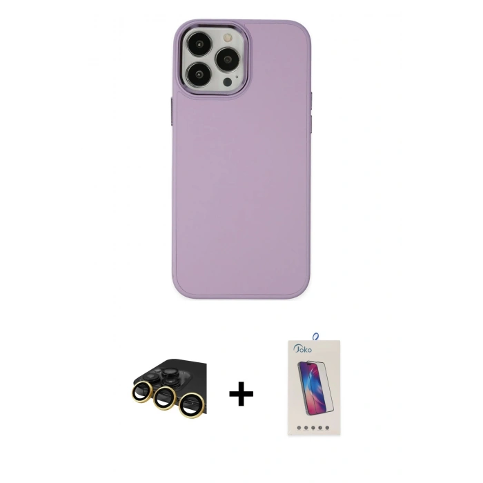 MARSİLYAN™- iPhone 13 Pro Max Kılıf Çekirdek Çizgi - Siyah Joko 5D Cam + Raze Metal Kamera Lens - GD