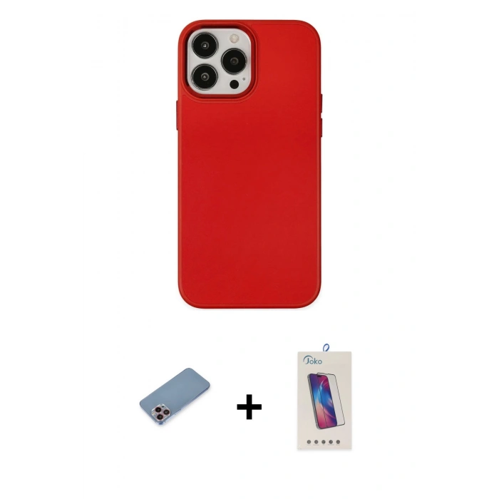 MARSİLYAN™- iPhone 13 Pro Max Kılıf Çekirdek Çizgi - Siyah Joko 5D Cam + Shine Kamera Lens Koruma Cam - PE