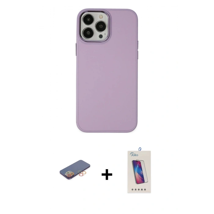 MARSİLYAN™- iPhone 13 Pro Max Kılıf Çekirdek Çizgi - Siyah Joko 5D Cam + Renkli Kamera Lens Koruma Cam - TU