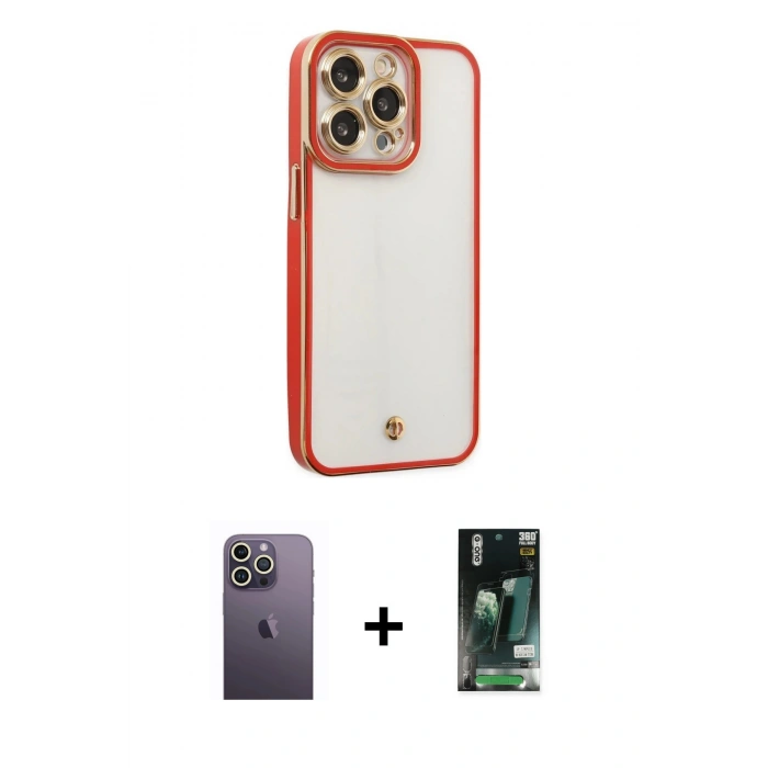 MARSİLYAN™- iPhone 13 Pro Max Kılıf Çekirdek Klasik Serisi - Şeffaf 360 Full Body Arka Koruyucu + Beyaz Neon Fosforlu Kamera Lens
