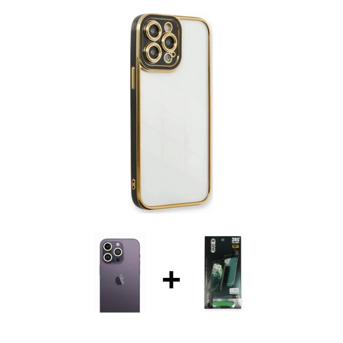 MARSİLYAN™- iPhone 13 Pro Max Kılıf Çekirdek Klasik Serisi - Şeffaf 360 Full Body Arka Koruyucu + Beyaz Neon Fosforlu Kamera Lens
