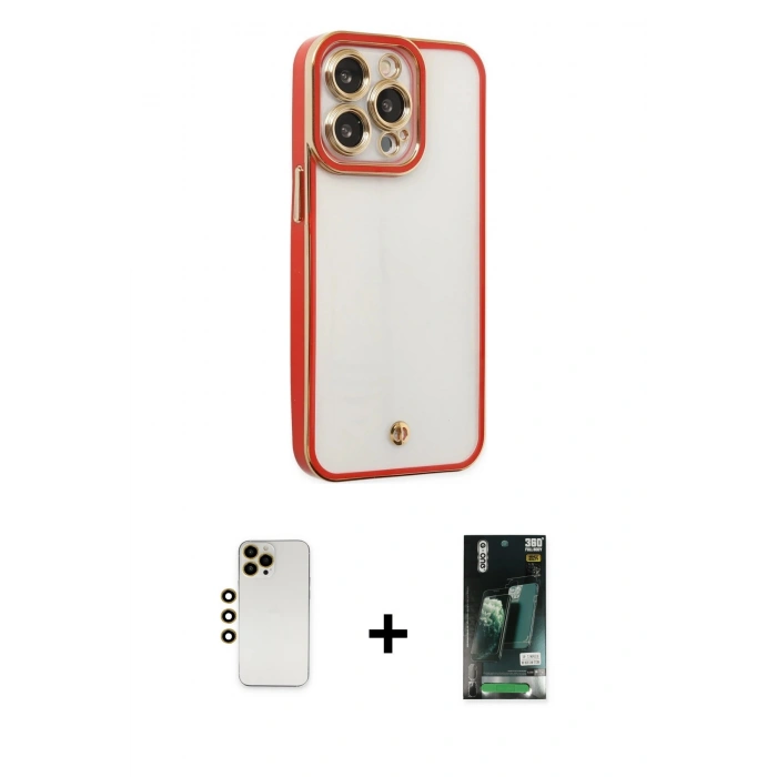 MARSİLYAN™- iPhone 13 Pro Max Kılıf Çekirdek Klasik Serisi - Şeffaf 360 Full Body Arka Koruyucu + Shine Kamera Lens - GD