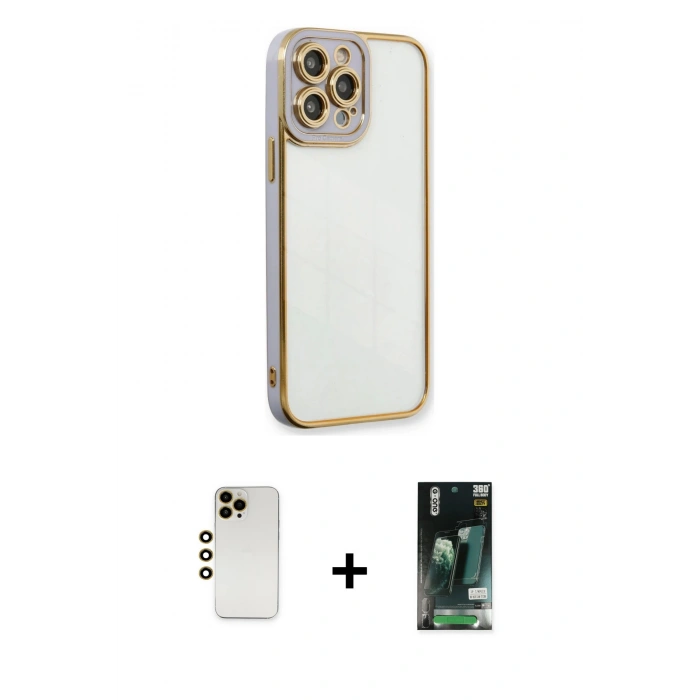 MARSİLYAN™- iPhone 13 Pro Max Kılıf Çekirdek Klasik Serisi - Şeffaf 360 Full Body Arka Koruyucu + Shine Kamera Lens - GD
