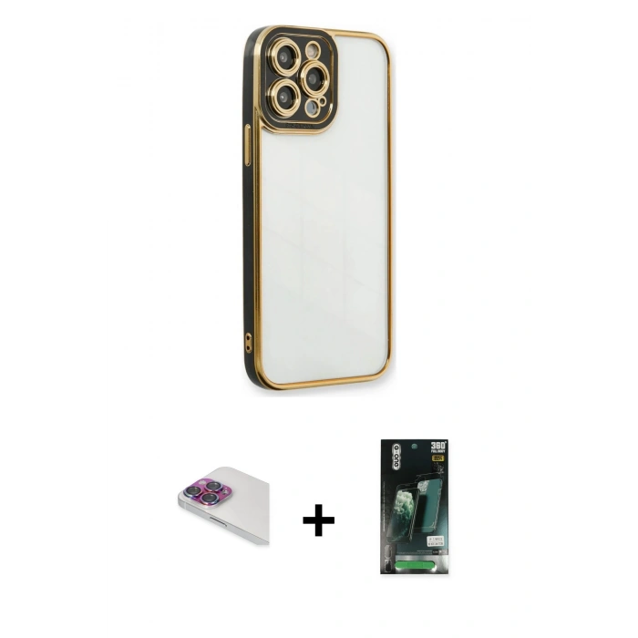 MARSİLYAN™- iPhone 13 Pro Max Kılıf Çekirdek Klasik Serisi - Şeffaf 360 Full Body Arka Koruyucu + Pers Alüminyum Kamera Lens - GI