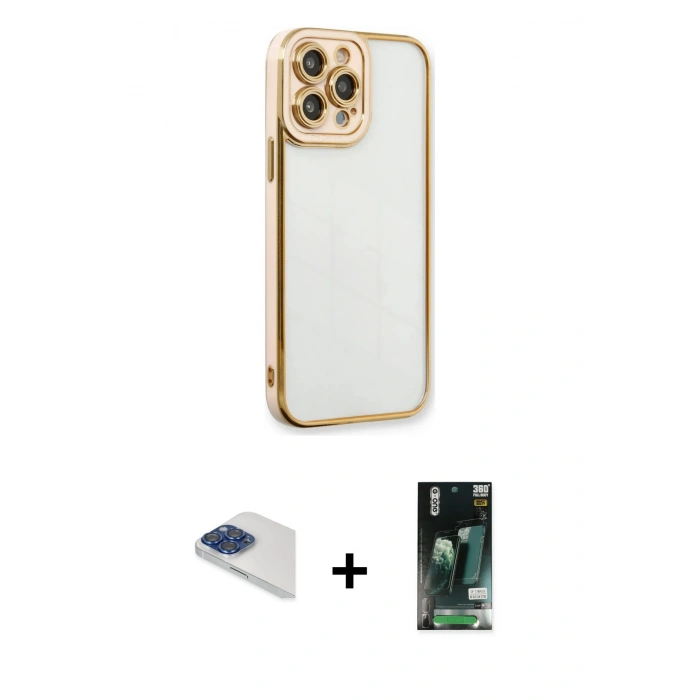 MARSİLYAN™- iPhone 13 Pro Max Kılıf Çekirdek Klasik Serisi - Şeffaf 360 Full Body Arka Koruyucu + Pers Alüminyum Kamera Lens - LT