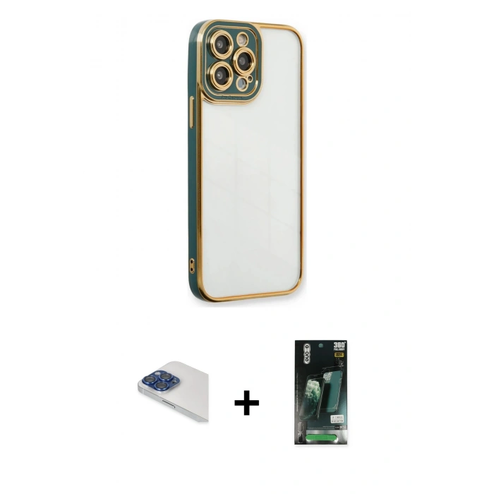 MARSİLYAN™- iPhone 13 Pro Max Kılıf Çekirdek Klasik Serisi - Şeffaf 360 Full Body Arka Koruyucu + Pers Alüminyum Kamera Lens - LT