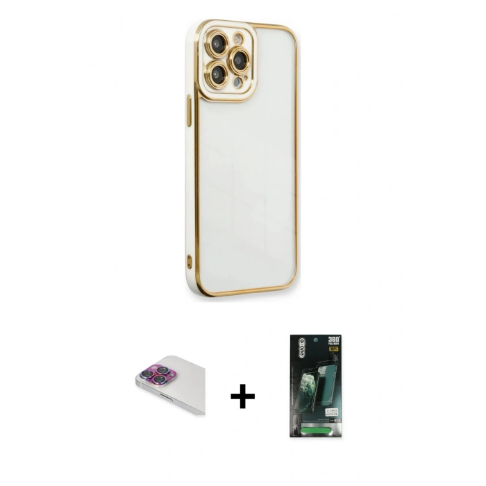 MARSİLYAN™- iPhone 13 Pro Max Kılıf Çekirdek Klasik Serisi - Şeffaf 360 Full Body Arka Koruyucu + Pers Alüminyum Kamera Lens - GI