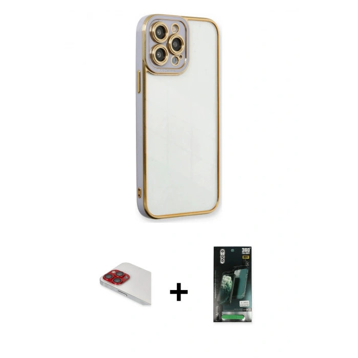 MARSİLYAN™- iPhone 13 Pro Max Kılıf Çekirdek Klasik Serisi - Şeffaf 360 Full Body Arka Koruyucu + Pers Alüminyum Kamera Lens - KI