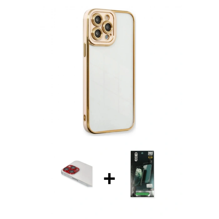 MARSİLYAN™- iPhone 13 Pro Max Kılıf Çekirdek Klasik Serisi - Şeffaf 360 Full Body Arka Koruyucu + Pers Alüminyum Kamera Lens - KI