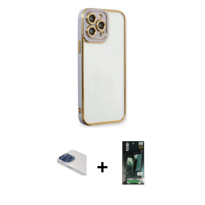 MARSİLYAN™- iPhone 13 Pro Max Kılıf Çekirdek Klasik Serisi - Şeffaf 360 Full Body Arka Koruyucu + Pers Alüminyum Kamera Lens - LT