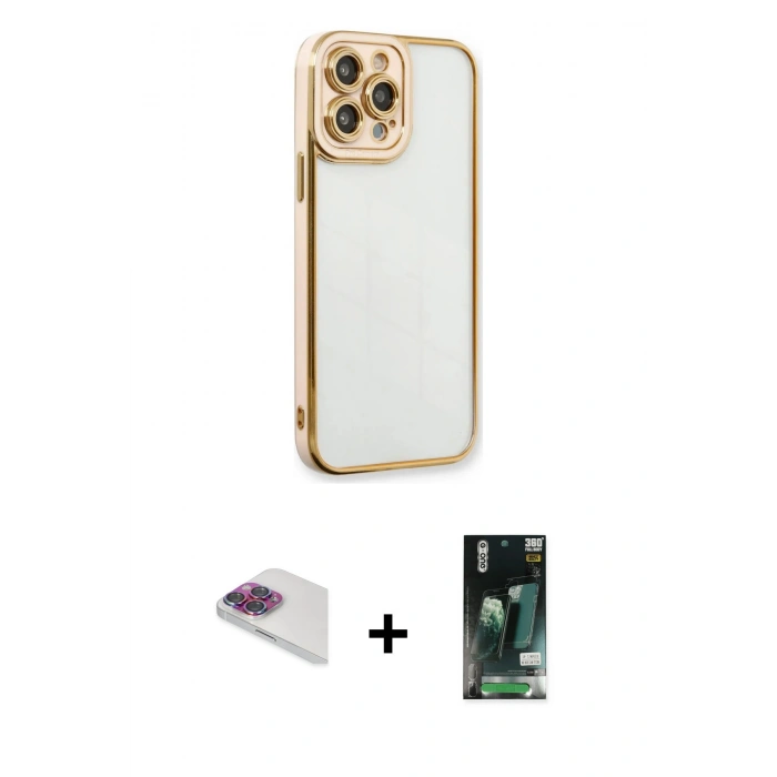 MARSİLYAN™- iPhone 13 Pro Max Kılıf Çekirdek Klasik Serisi - Şeffaf 360 Full Body Arka Koruyucu + Pers Alüminyum Kamera Lens - GI