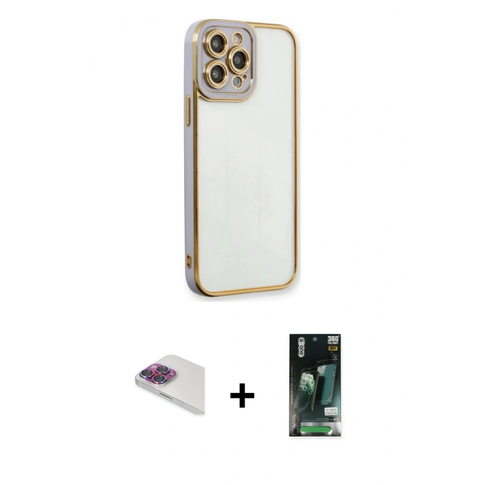 MARSİLYAN™- iPhone 13 Pro Max Kılıf Çekirdek Klasik Serisi - Şeffaf 360 Full Body Arka Koruyucu + Pers Alüminyum Kamera Lens - GI