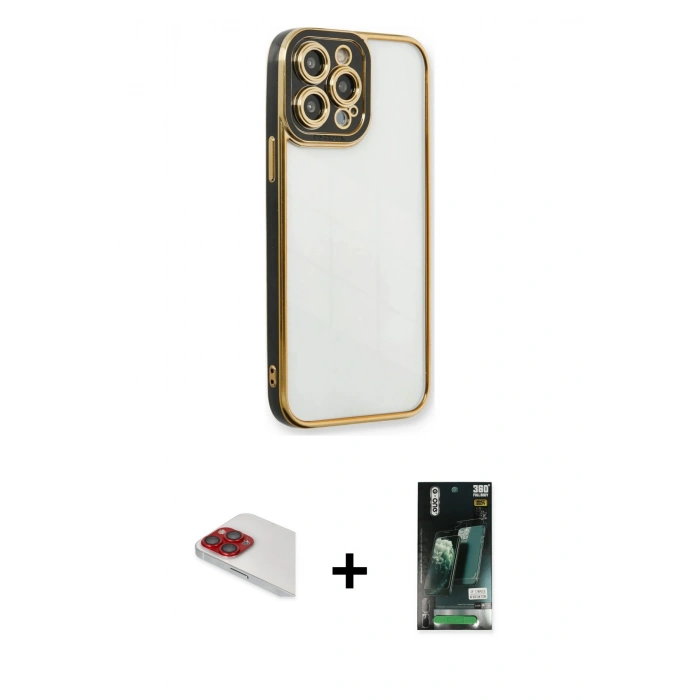 MARSİLYAN™- iPhone 13 Pro Max Kılıf Çekirdek Klasik Serisi - Şeffaf 360 Full Body Arka Koruyucu + Pers Alüminyum Kamera Lens - KI
