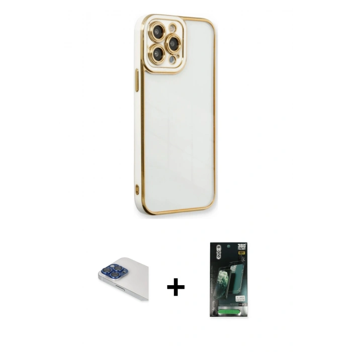MARSİLYAN™- iPhone 13 Pro Max Kılıf Çekirdek Klasik Serisi - Şeffaf 360 Full Body Arka Koruyucu + Pers Alüminyum Kamera Lens - LT