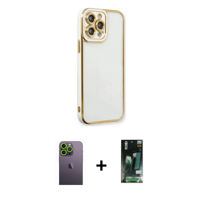 MARSİLYAN™- iPhone 13 Pro Max Kılıf Çekirdek Klasik Serisi - Şeffaf 360 Full Body Arka Koruyucu + Neon Fosforlu Kamera Lens - YL