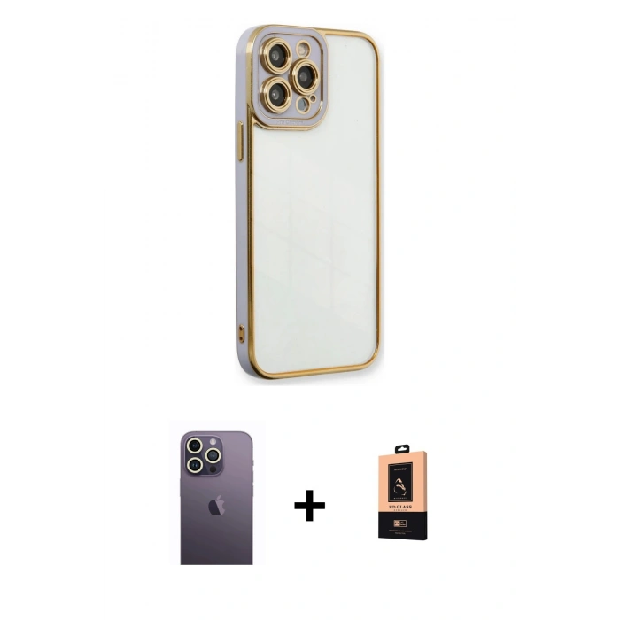 MARSİLYAN™- iPhone 13 Pro Max Kılıf Çekirdek Klasik Serisi - Şeffaf Maxco Cam Ekran Koruyucu + Neon Fosforlu Kamera Lens - BZ