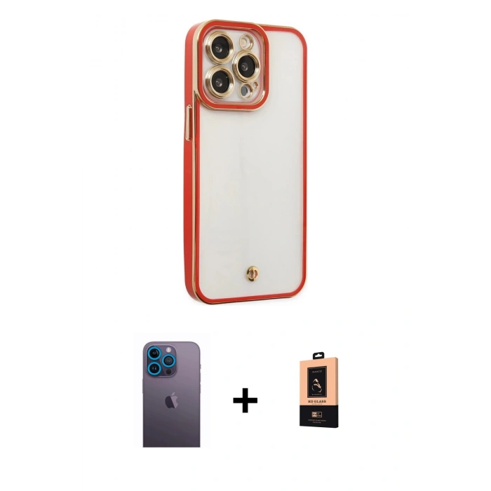 MARSİLYAN™- iPhone 13 Pro Max Kılıf Çekirdek Klasik Serisi - Şeffaf Maxco Cam Ekran Koruyucu + Neon Fosforlu Kamera Lens - MI
