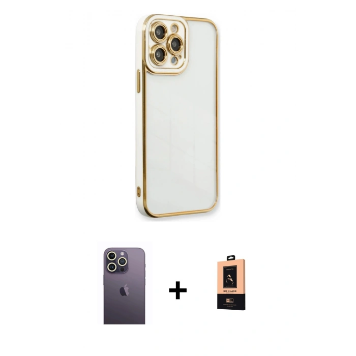 MARSİLYAN™- iPhone 13 Pro Max Kılıf Çekirdek Klasik Serisi - Şeffaf Maxco Cam Ekran Koruyucu + Neon Fosforlu Kamera Lens - BZ