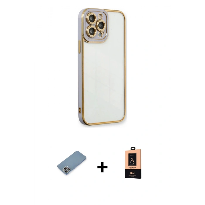 MARSİLYAN™- iPhone 13 Pro Max Kılıf Çekirdek Klasik Serisi - Şeffaf Maxco Cam Ekran Koruyucu + Shine Kamera Lens Koruma Cam - GI