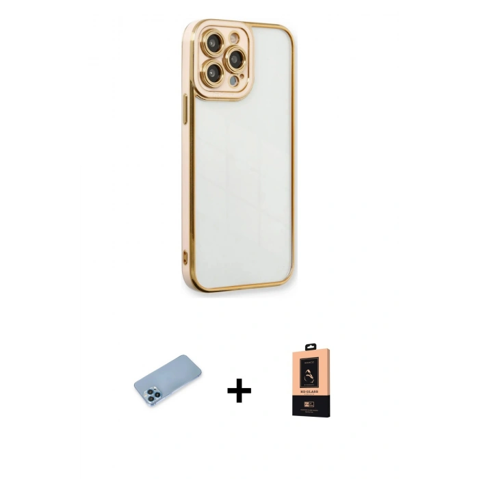 MARSİLYAN™- iPhone 13 Pro Max Kılıf Çekirdek Klasik Serisi - Şeffaf Maxco Cam Ekran Koruyucu + Shine Kamera Lens Koruma Cam - MI