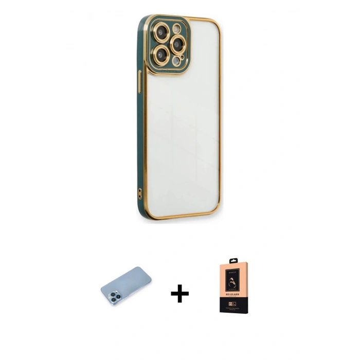 MARSİLYAN™- iPhone 13 Pro Max Kılıf Çekirdek Klasik Serisi - Şeffaf Maxco Cam Ekran Koruyucu + Shine Kamera Lens Koruma Cam - MI