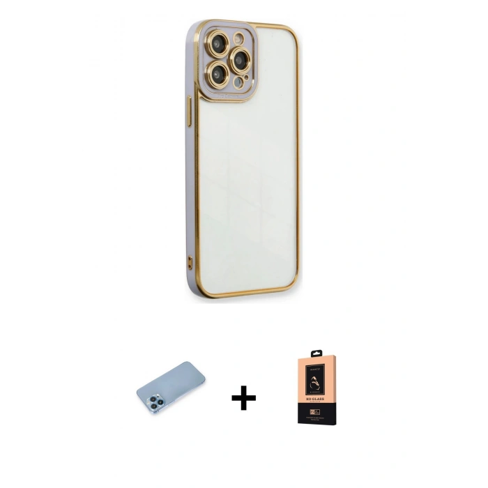 MARSİLYAN™- iPhone 13 Pro Max Kılıf Çekirdek Klasik Serisi - Şeffaf Maxco Cam Ekran Koruyucu + Shine Kamera Lens Koruma Cam - MI