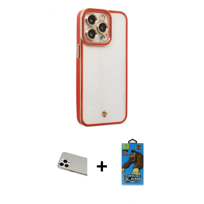MARSİLYAN™- iPhone 13 Pro Max Kılıf Çekirdek Klasik Serisi - Siyah 18D Cam Ekran Koruyucu + Rainbow Kamera Lens Koruma Cam - BZ