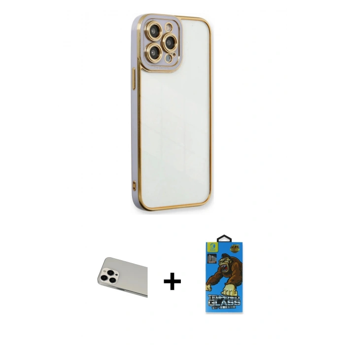 MARSİLYAN™- iPhone 13 Pro Max Kılıf Çekirdek Klasik Serisi - Siyah 18D Cam Ekran Koruyucu + Rainbow Kamera Lens Koruma Cam - BZ