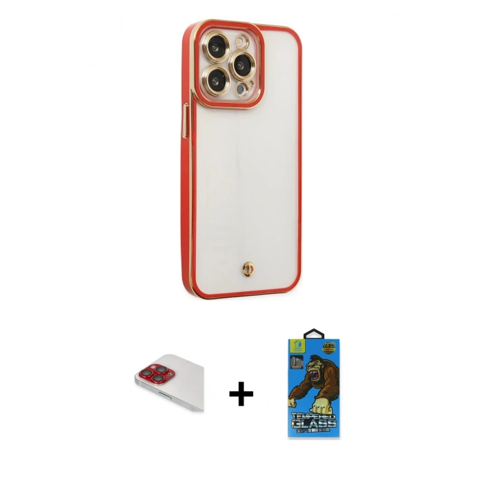 MARSİLYAN™- iPhone 13 Pro Max Kılıf Çekirdek Klasik Serisi - Siyah 18D Cam Ekran Koruyucu + Pers Alüminyum Kamera Lens - KI