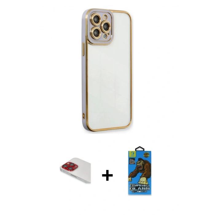 MARSİLYAN™- iPhone 13 Pro Max Kılıf Çekirdek Klasik Serisi - Siyah 18D Cam Ekran Koruyucu + Pers Alüminyum Kamera Lens - KI