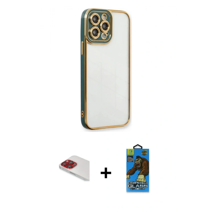 MARSİLYAN™- iPhone 13 Pro Max Kılıf Çekirdek Klasik Serisi - Siyah 18D Cam Ekran Koruyucu + Pers Alüminyum Kamera Lens - KI
