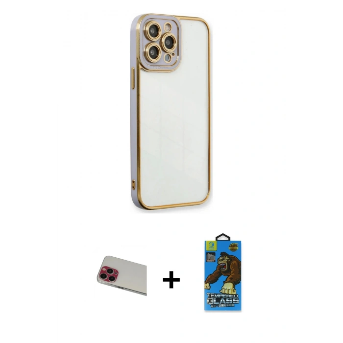 MARSİLYAN™- iPhone 13 Pro Max Kılıf Çekirdek Klasik Serisi - Siyah 18D Cam Ekran Koruyucu + Rainbow Kamera Lens Koruma Cam - KI