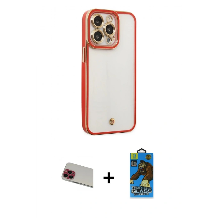 MARSİLYAN™- iPhone 13 Pro Max Kılıf Çekirdek Klasik Serisi - Siyah 18D Cam Ekran Koruyucu + Rainbow Kamera Lens Koruma Cam - KI