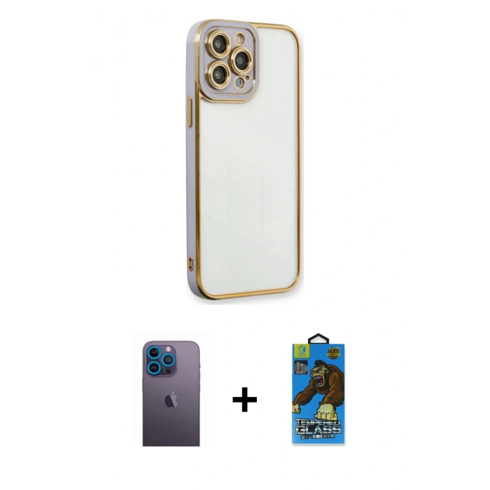 MARSİLYAN™- iPhone 13 Pro Max Kılıf Çekirdek Klasik Serisi - Siyah 18D Cam Ekran Koruyucu + Neon Fosforlu Kamera Lens - MI