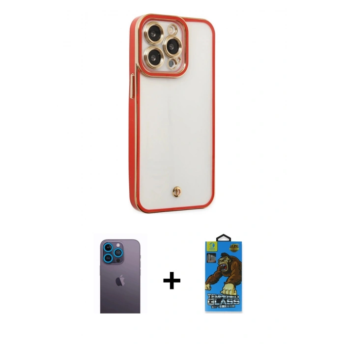 MARSİLYAN™- iPhone 13 Pro Max Kılıf Çekirdek Klasik Serisi - Siyah 18D Cam Ekran Koruyucu + Neon Fosforlu Kamera Lens - MI