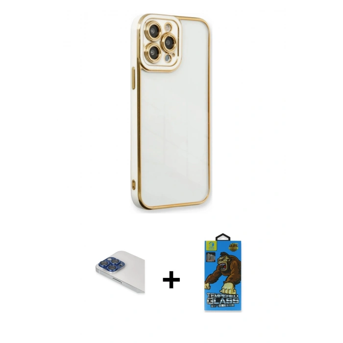 MARSİLYAN™- iPhone 13 Pro Max Kılıf Çekirdek Klasik Serisi - Siyah 18D Cam Ekran Koruyucu + Pers Alüminyum Kamera Lens - LT