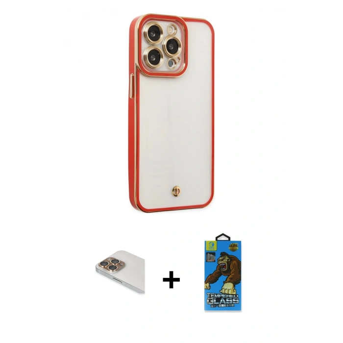 MARSİLYAN™- iPhone 13 Pro Max Kılıf Çekirdek Klasik Serisi - Siyah 18D Cam Ekran Koruyucu + Pers Alüminyum Kamera Lens - GD