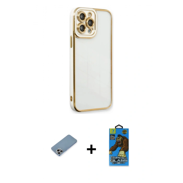 MARSİLYAN™- iPhone 13 Pro Max Kılıf Çekirdek Klasik Serisi - Siyah 18D Cam Ekran Koruyucu + Shine Kamera Lens Koruma Cam - GI