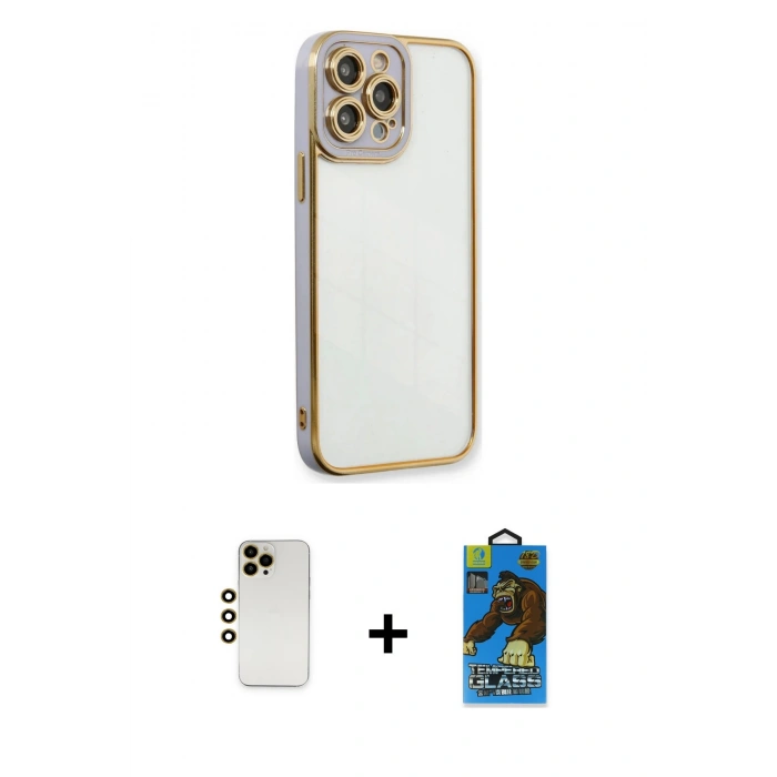 MARSİLYAN™- iPhone 13 Pro Max Kılıf Çekirdek Klasik Serisi - Siyah 18D Cam Ekran Koruyucu + Shine Kamera Lens - GD