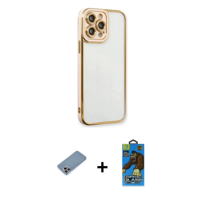MARSİLYAN™- iPhone 13 Pro Max Kılıf Çekirdek Klasik Serisi - Siyah 18D Cam Ekran Koruyucu + Shine Kamera Lens Koruma Cam - GI