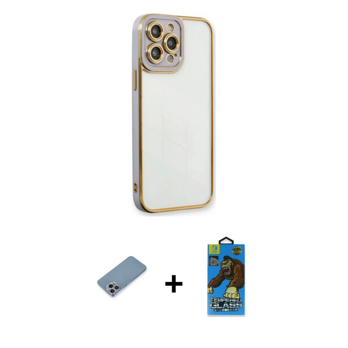 MARSİLYAN™- iPhone 13 Pro Max Kılıf Çekirdek Klasik Serisi - Siyah 18D Cam Ekran Koruyucu + Shine Kamera Lens Koruma Cam - GI